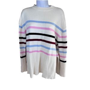 ZESICA Oversized Striped Knit Sweater Cream Pastel Long Sleeve Cozy Pullover Med